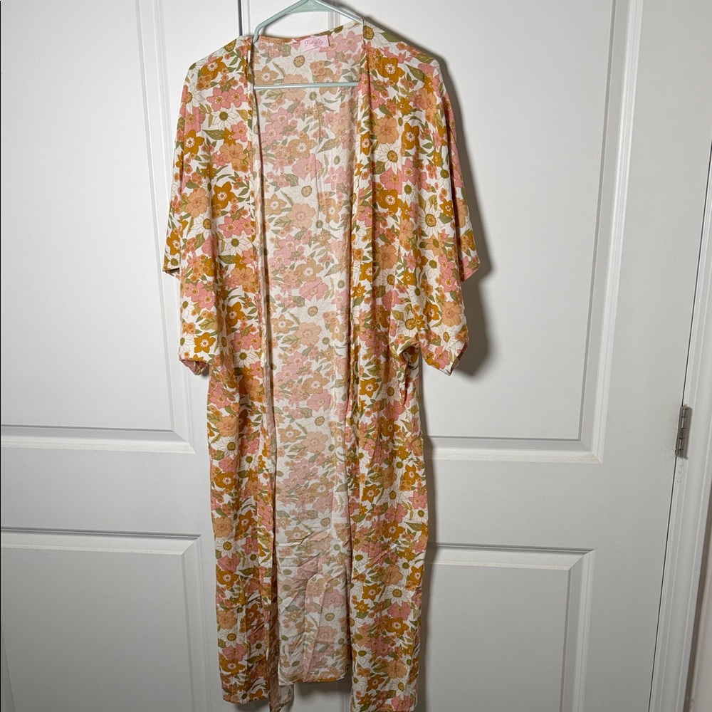 Pink Lily Floral Kimono with Pink and Green Accents